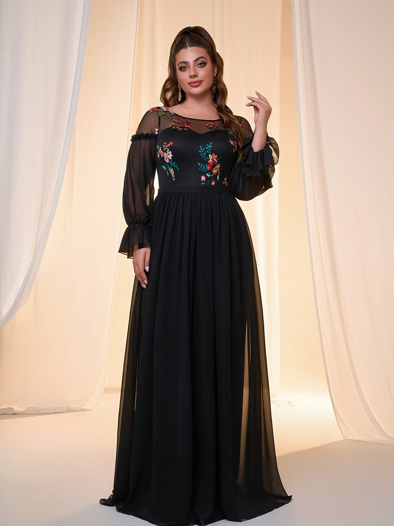 plus size plus size long sleeve dress a v neck featuring - Temu Oman