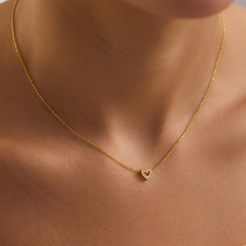 TEMU Mini Collier Cœur, Collier Cœur Zirconia Plaqué Or 18K, Collier Facile pour Femmes, Cadeau Fête des Mères pour Maman, Cadeau Saint-Valentin pour
