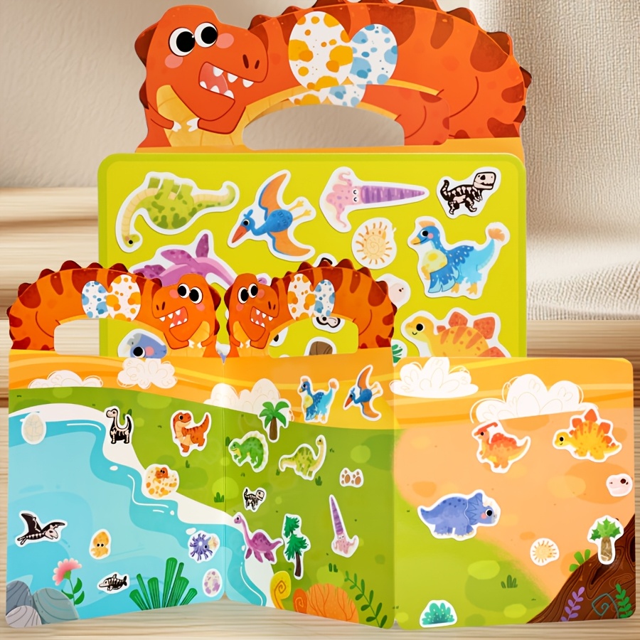 DIY Pasteable Dinosaur Sticker Book, Portable Activity Toy