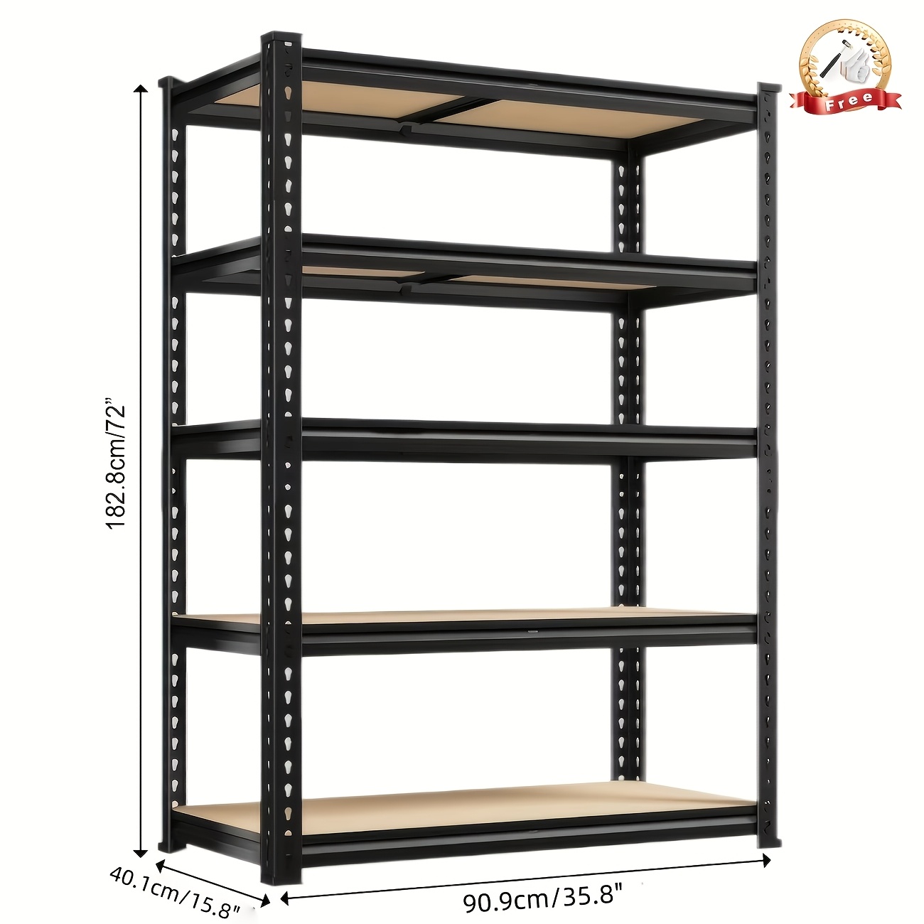TEMU 72-inch/ 60-inch Tall Heavy-duty 5-tier For Garage Storage Shelving Unit, 2000lbs Load Capacity, Adjustable Metal Rack, Multi-functional Black