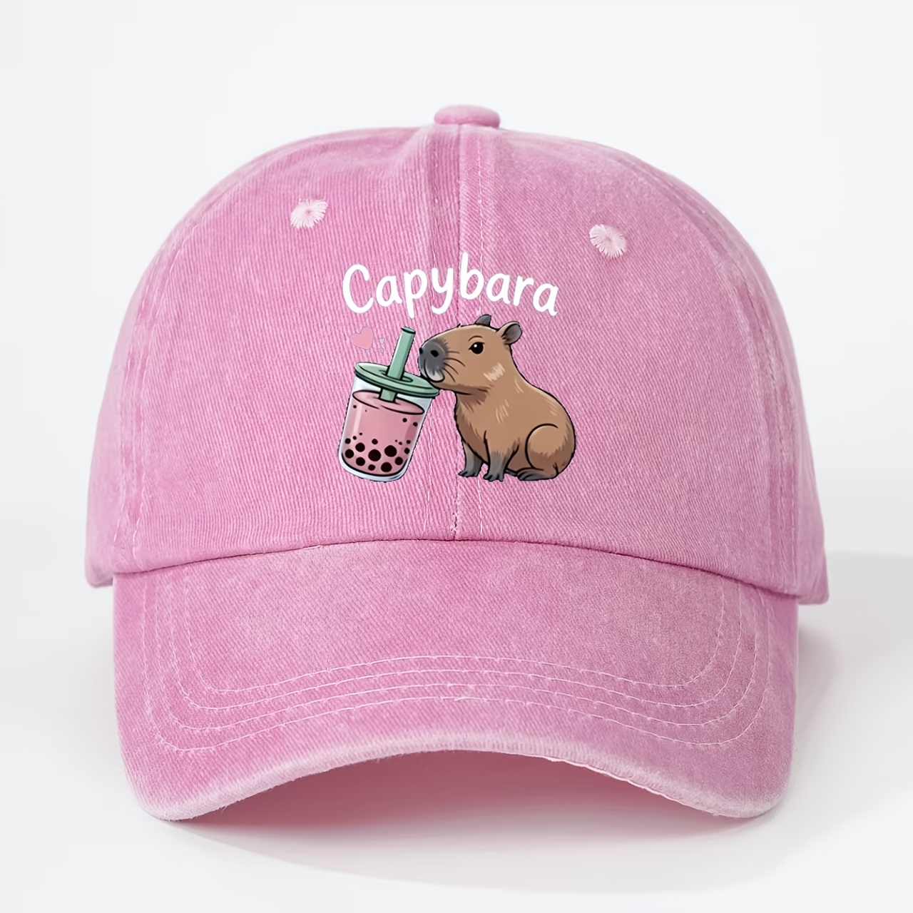 TEMU 1pc Unisex Trendy Baseball Cap With Cute And Printed Design, Featuring A Capybara Drinking Milk Tea Pattern. Ideal Gift For Outdoor Cycling,