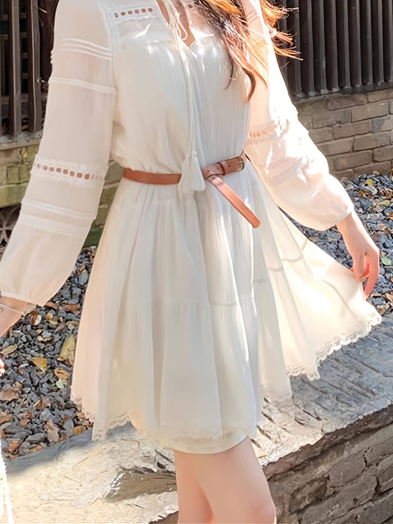 french style bohemian dress white chic gorgeous long sleeve - Temu Mauritius
