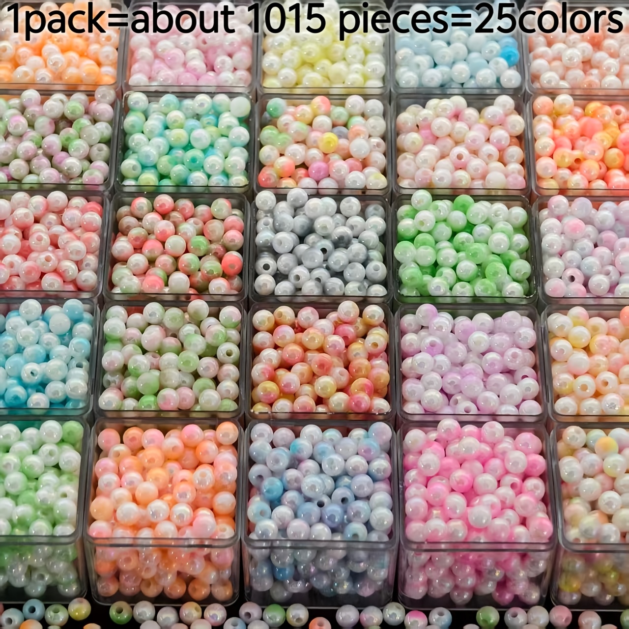 E-shop 1015 Stück (25 Farben) 6mm vorgebohrte Acrylperlen mit zweifarbigem Verlauf – Ideal für DIY-Schmuckherstellung, Armbänder, Schlüsselanhänger &