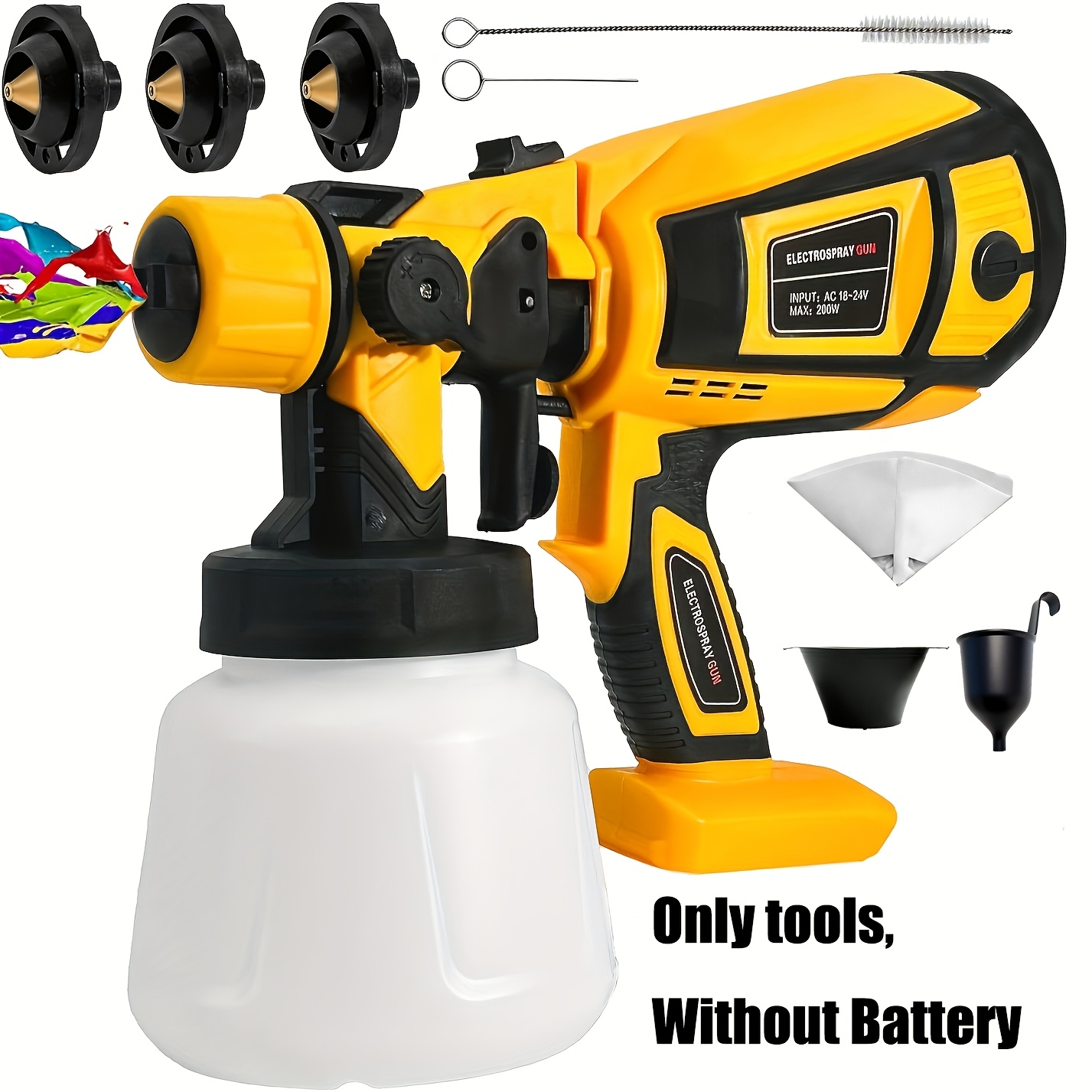 TEMU Pistolet à peinture fil avec compatibilité batterie 20V, doté de 3 buses en laiton, le pistolet à peinture est adapté aux projets de peinture