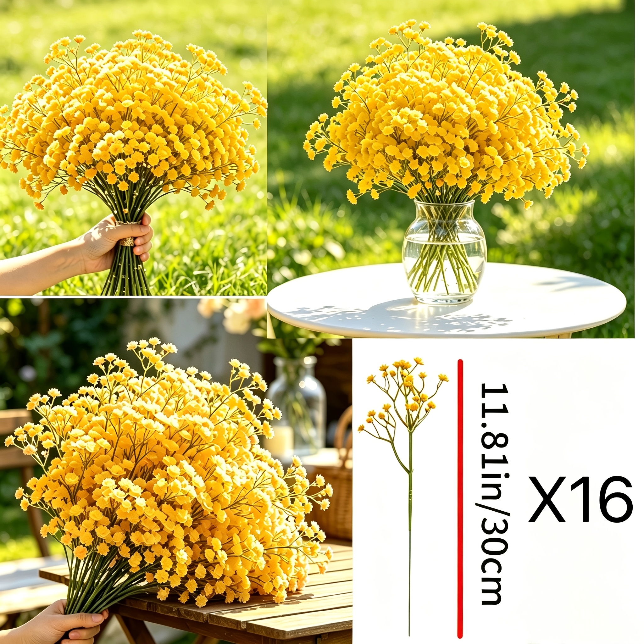 TEMU 16 étoiles artificielles de haute qualité, bouquet d'étoiles de simulation jaune, idéal pour la décoration de mariage et d'anniversaire,