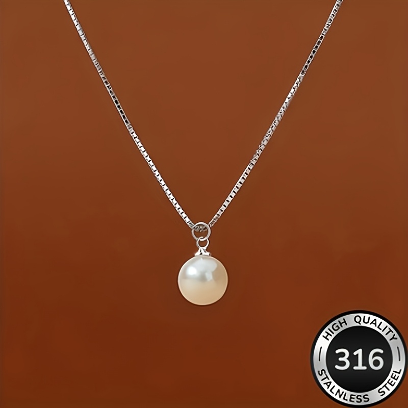 Image of 18k Golden Plated Hypoallergenic Steel Necklace - Women's Pearl Pendant, Fade-resistant Minimalist Elegant Jewelry For Daily Wear And Parties, Perfect Gift For Valentine's Day Anniversary Christmas
