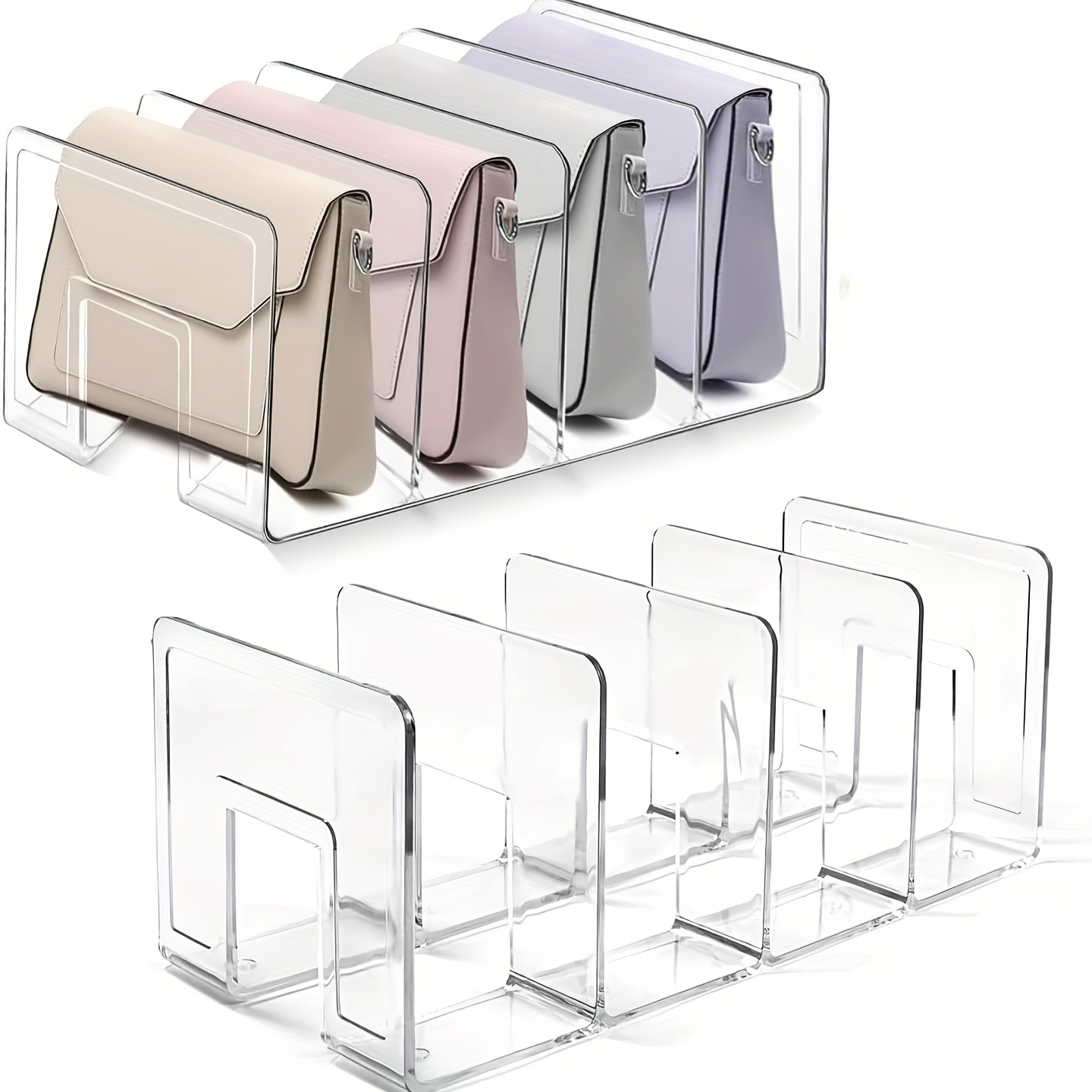 

Space-saving 4-slot Clear Plastic Wallet & Handbag Organizer - Closet And Desktop Storage Solution For Books, Files, And More - Multi-compartment Design For , Closet Organizers And Storage