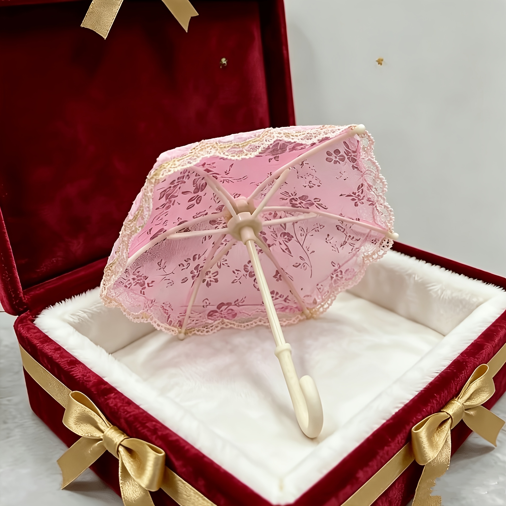 TEMU 3 Mini Umbrellas Featuring A Bohemian Lace Canopy And Golden Accents | Compatible With Dollhouses, Dieting, And Miniature Scenes - Plastic Model
