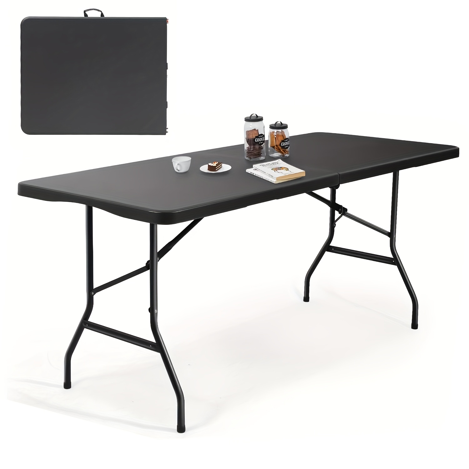 Folding Table Outdoor Plastic 150/180cm, Camping Table With Carrying Handle Party Table Folding Table Garden Table, Camping Folding Table For And Balcony Foldable 6 Non-food Direct Contact