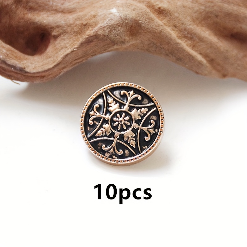 TEMU Juego de 10 botones redondos de 2.2 cm, elegantes y versátiles, en y dorado con acabado desgastado y patrones exquisitos, para cárdigans,