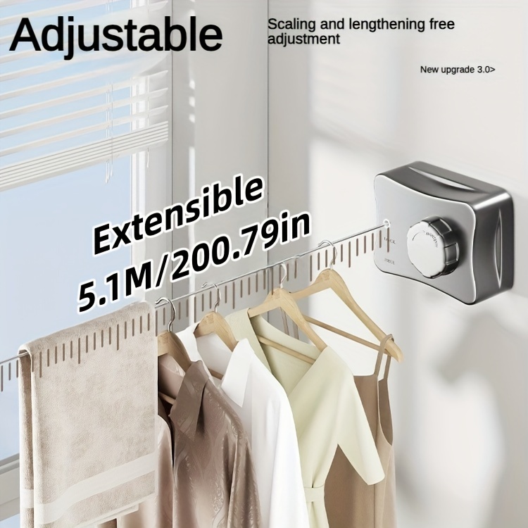 heavy duty retractable clothesline 5 1  steel indoor outdoor invisible laundry line for towels quilts   rental rooms   details 2