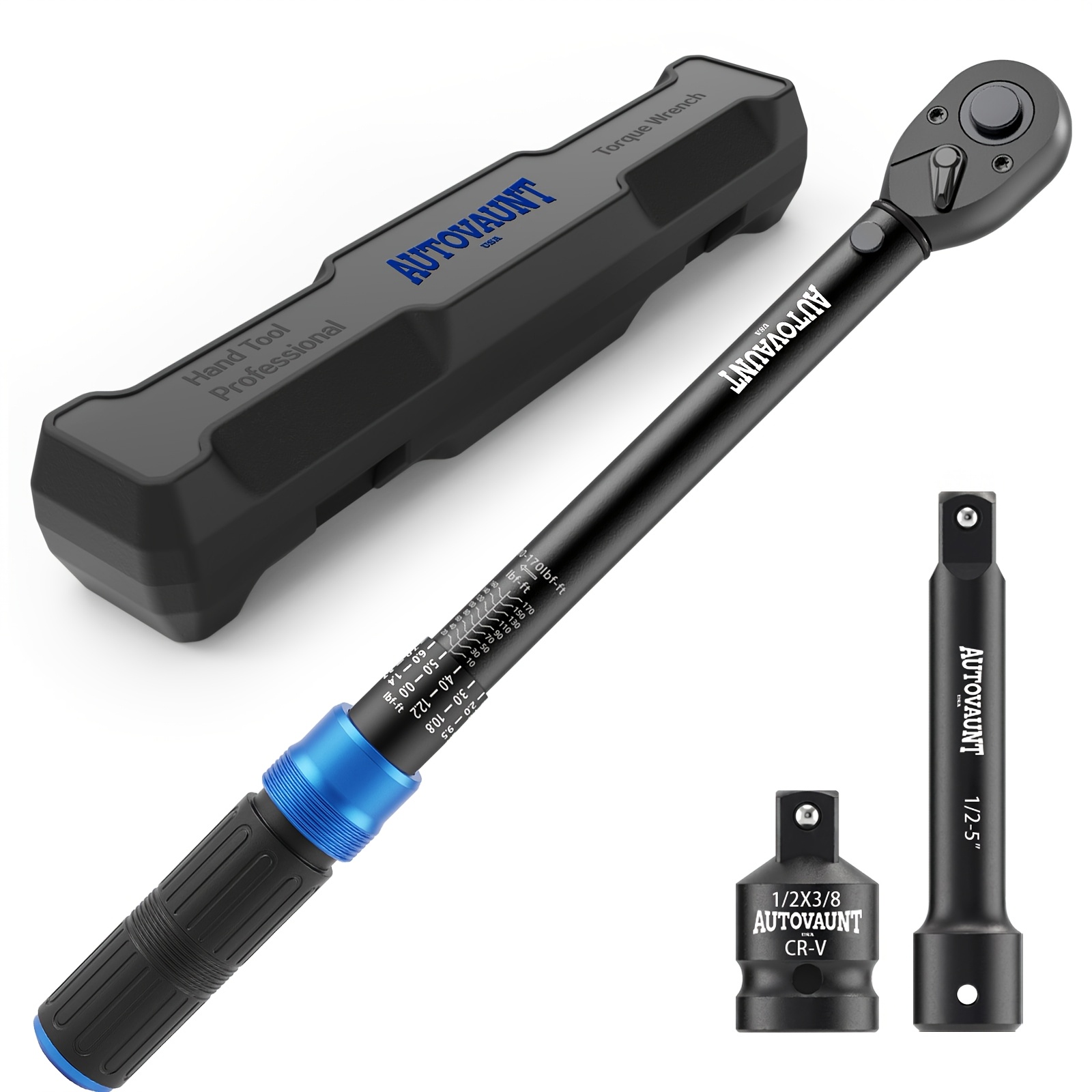 TEMU [3pcs 1/2" Torque Wrench Set]1/2" Torque Wrench Snap Socket Professional Type Ratcheting; 10 -170 Ft Lb/13.6 -230.5 Nm, Dual Scale, 72 Tooth