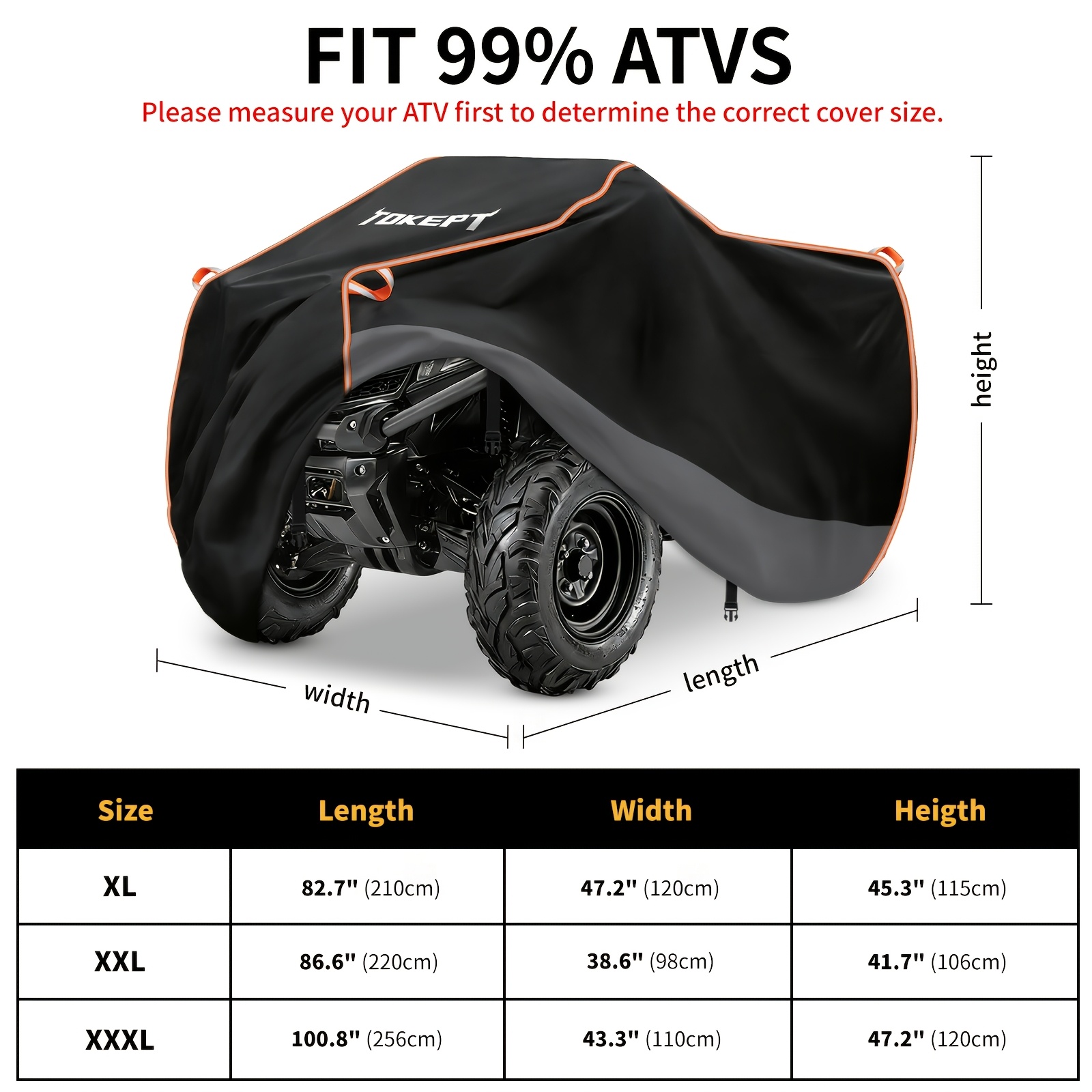 TEMU Atv Cover, Suitable For , For , Yfz And Other Atv Models, Featuring Reflective Strips, Wind-resistant Fastenings And A Storage Pocket; Suitable