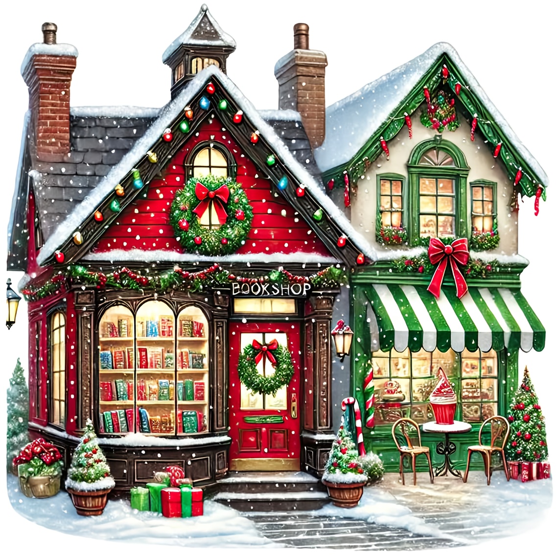 TEMU 1 Set - A Four-season Gift, Creative Christmas Cottage Themed Cross- Painting Kit, Diy Embroidery , 11ct Cross- Embroidery Painting, Full Set