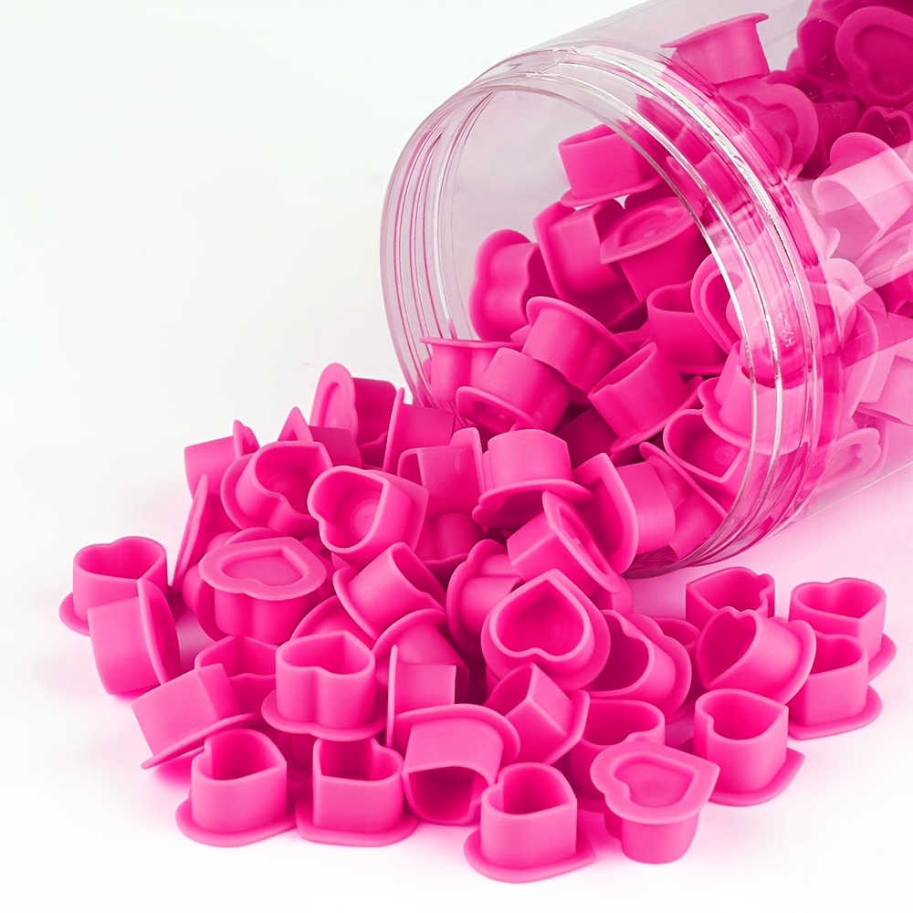 TEMU 60pcs Gobelets de Tatouage Jetables en Silicone de Cœur, Rose/Bleu/Noir/Blanc/Jaune/Vert, Mignons et Esthétiques avec Gobelets à Base Stable