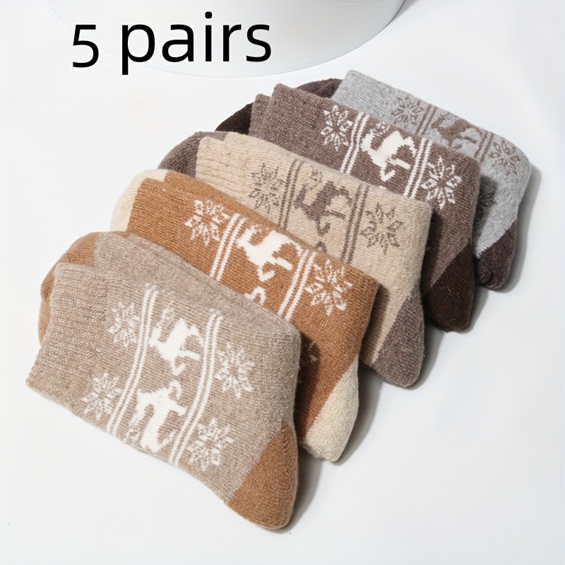 5 Pairs Of Men's Winter Vintage Thickened Fleece-lined Warm And Cold-resistant Mid-calf Socks