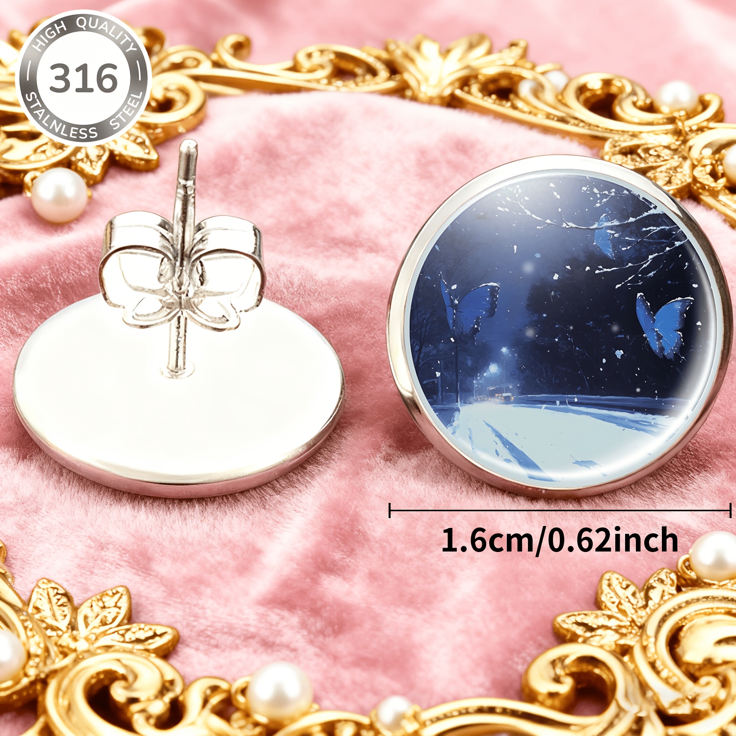 2pcs No-Piercing Stainless Steel Earrings with Night Scene Butterflies