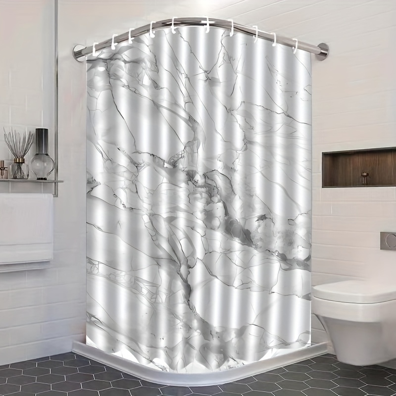 TEMU 1pc Marble Texture Pattern Printed Shower Curtain, High-end -to-install Bathroom Curtain, Suitable For Home Decor, With 12 Hooks, Bathtub