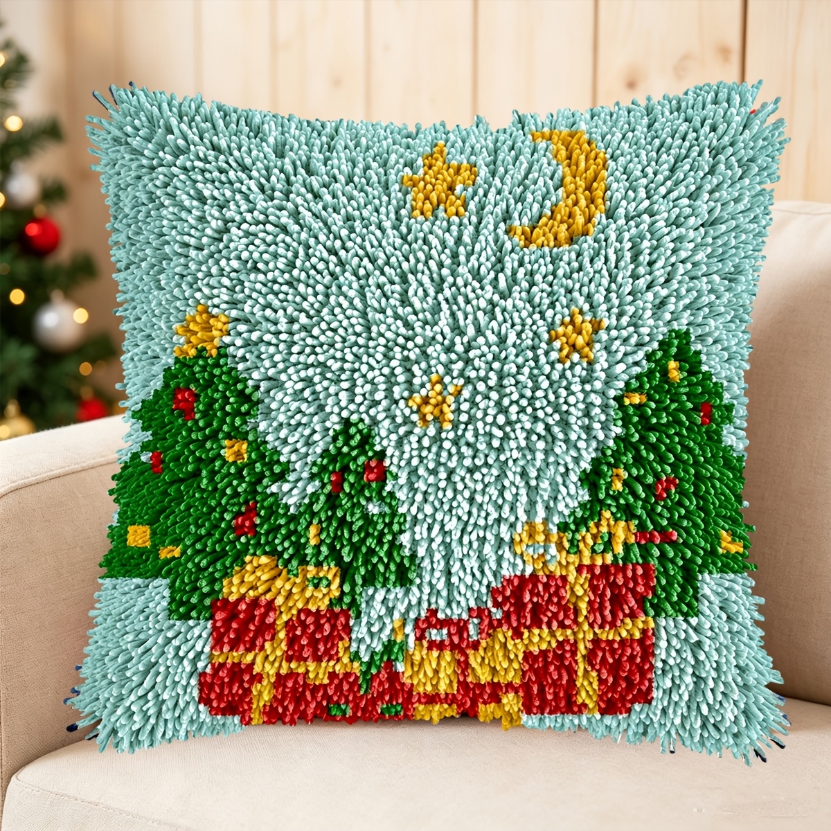 Latch Hook Kit Pillow Plant, Merry Christmas Pattern