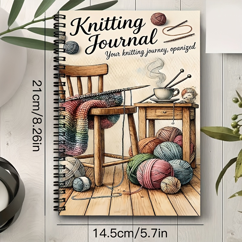 TEMU Journal de tricot A5, 1 pièce, pour tricoteurs et crocheteurs - Agenda à spirale avec couverture en laine, classeur à 24 trous, carnet non daté