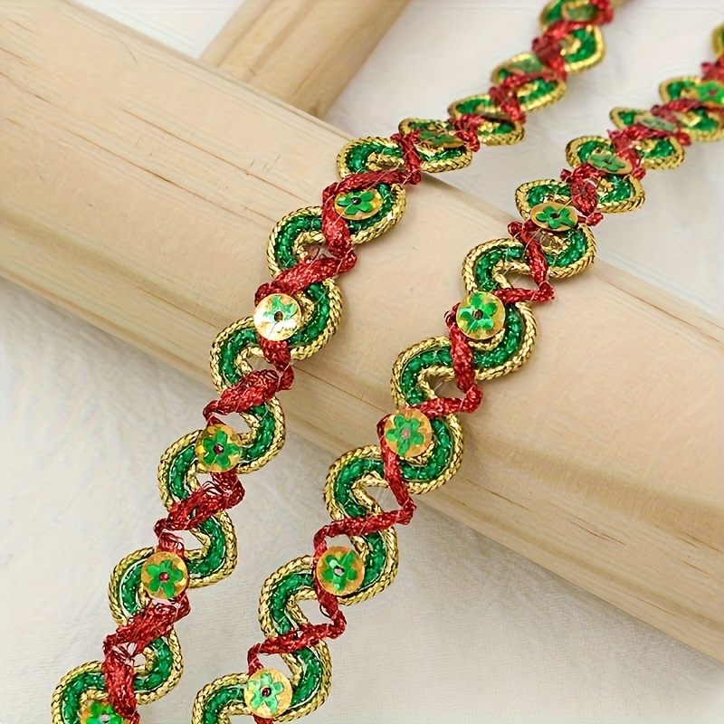 Long S-Shaped Sequin Lace with Golden Thread for Costumes