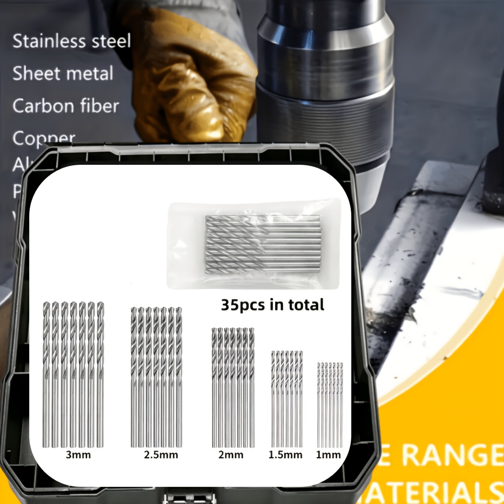 TEMU 35pcs Small Silvery Twist Drill Bit Set, Diameter (1.0-3.0) Mm - No Required, Suitable For Metal And Woodworking, Professionally Sharp For