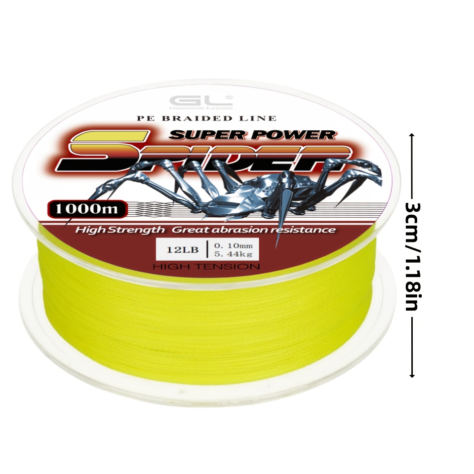1000m Yellow Braided Fishing Line - Power Performance For Saltwater Or -super Strong - Abrasion Resistant - No Stretch - Smaller Diameter, Great Pe Braid Line For Long Cast