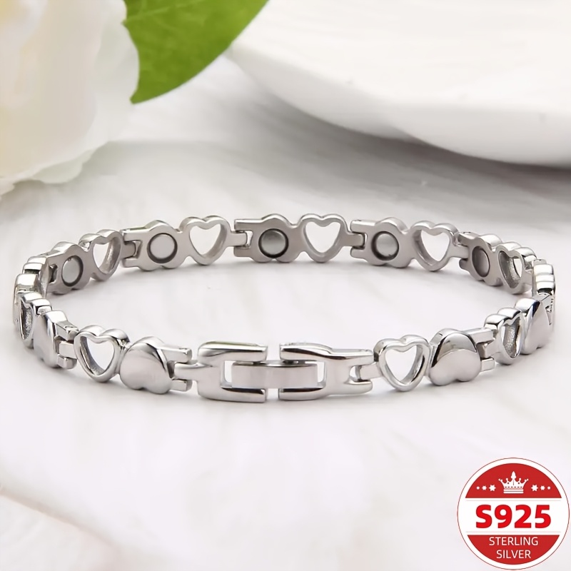 TEMU A Heart-shaped Bracelet For 1 Person, A 925 Sterling Silver Bracelet With Adjustable Size As A Jewelry Gift