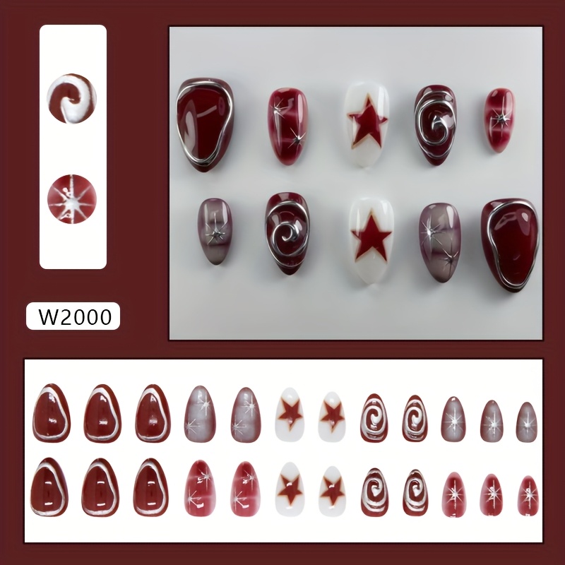 E-shop Outward Trade 3D Stern Metallic Linie Western Abnehmbare Nagel Press-On Nails