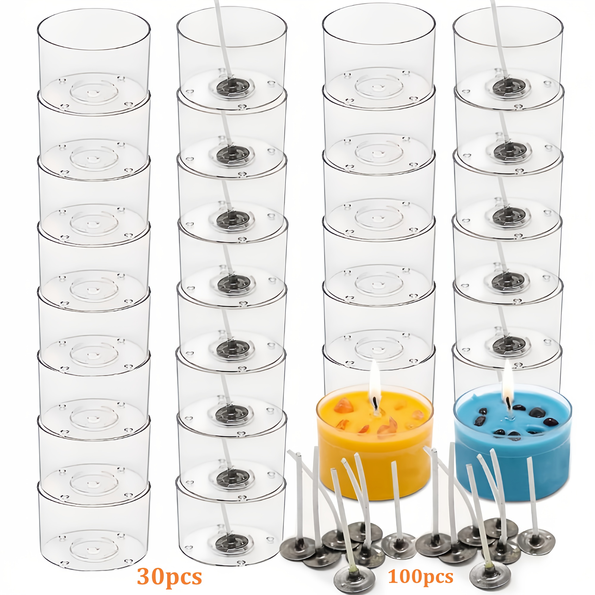 TEMU 130 Candle Holder And Wick Set, Candle Making Kit, Includes 30 Round Plastic Tea Light Holders And 100 Wicks, Plastic Tea Light Cups, Candle