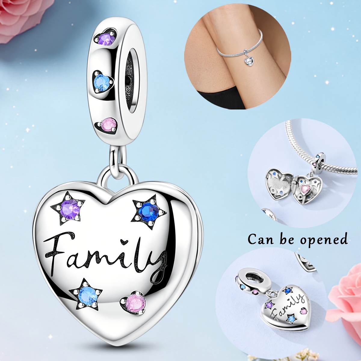 1pc Rhodium Plated Heart Open Charm Charm Beads The Holidays Gift Suitable For Bracelet Diy Making
