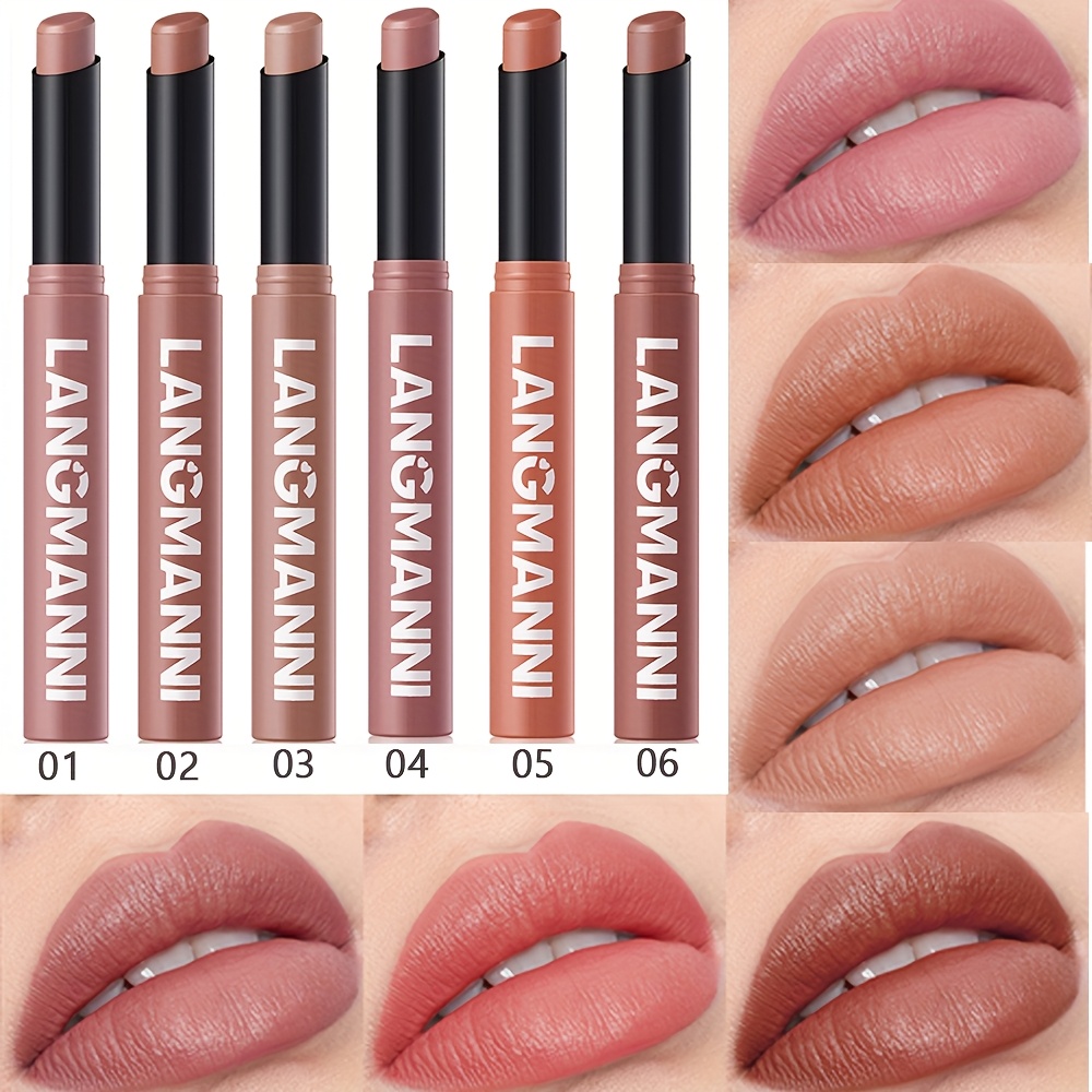 TEMU 6pcs, Matte Lipstick, Lipliner, Moisturizing Lipstick