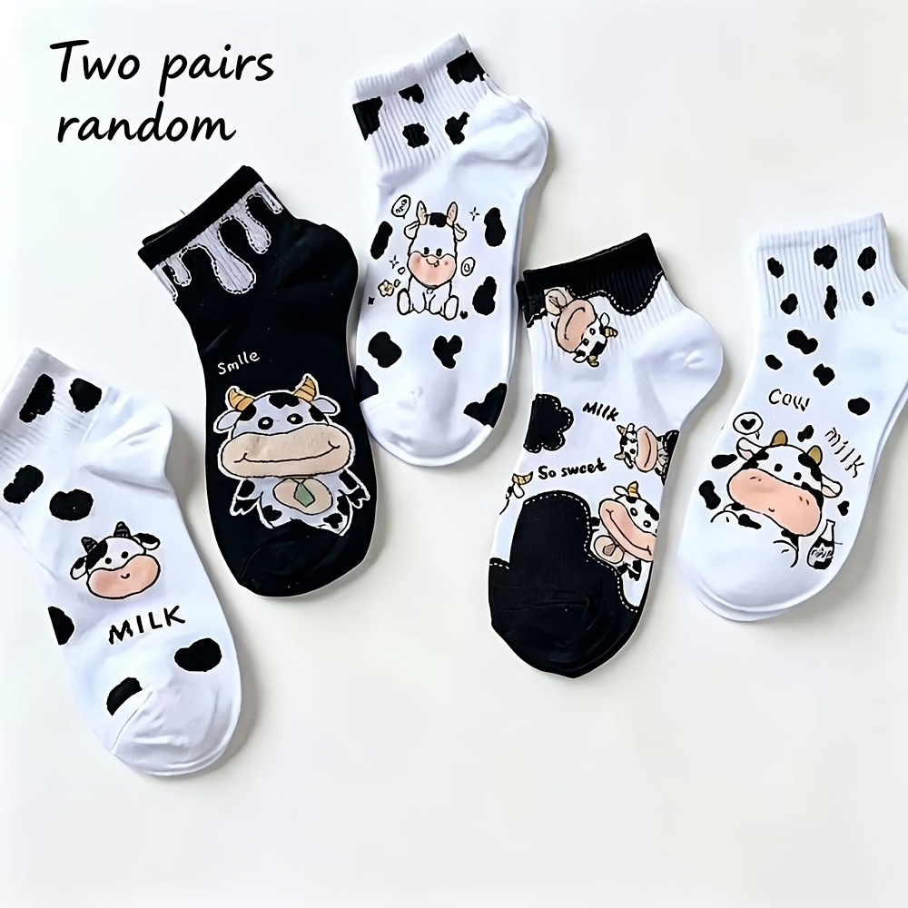 TEMU Random Cute Cow Pattern Ankle Socks, Fashion Creative Women's Socks