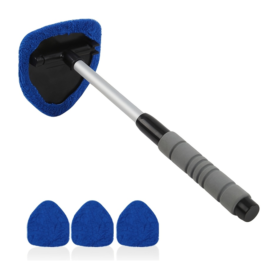 TEMU 4pcs Car Glass Cleaning Brush Set, 1pc Cleaning Brush And 3pcs Replacement Cloths, Retractable Microfiber Squeegee, Defogging And Water Removal,