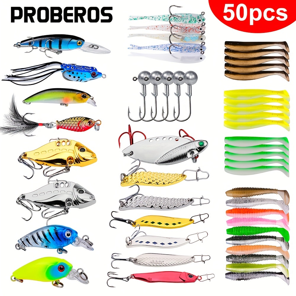

Proberos 50pcs Fishing Lure Kit - Complete Tackle Box With Hooks, Sinkers, Spinner Lure, And More - Perfect For Bass, Bluegill, Crappie Fishing High-quality Fishing Gear Set For Versatile Techniques