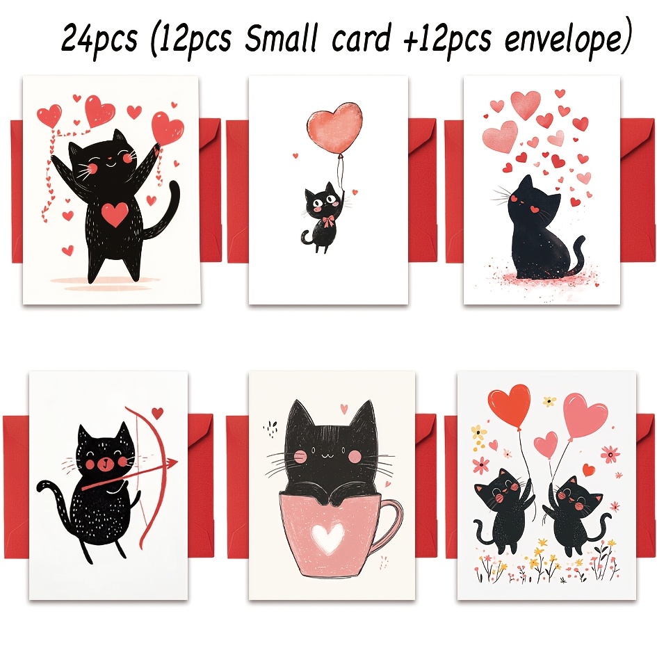 

24pcs Valentine's Day Greeting Cards With Envelopes - Cat , New Year, Anniversaries, Thanksgiving & More - Suitable For Everyone