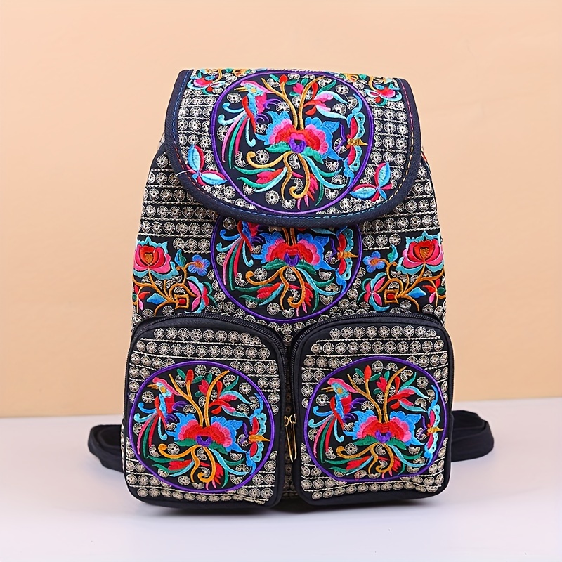 womens floral embroidered backpack vibrant ethnic - Temu display picture 3