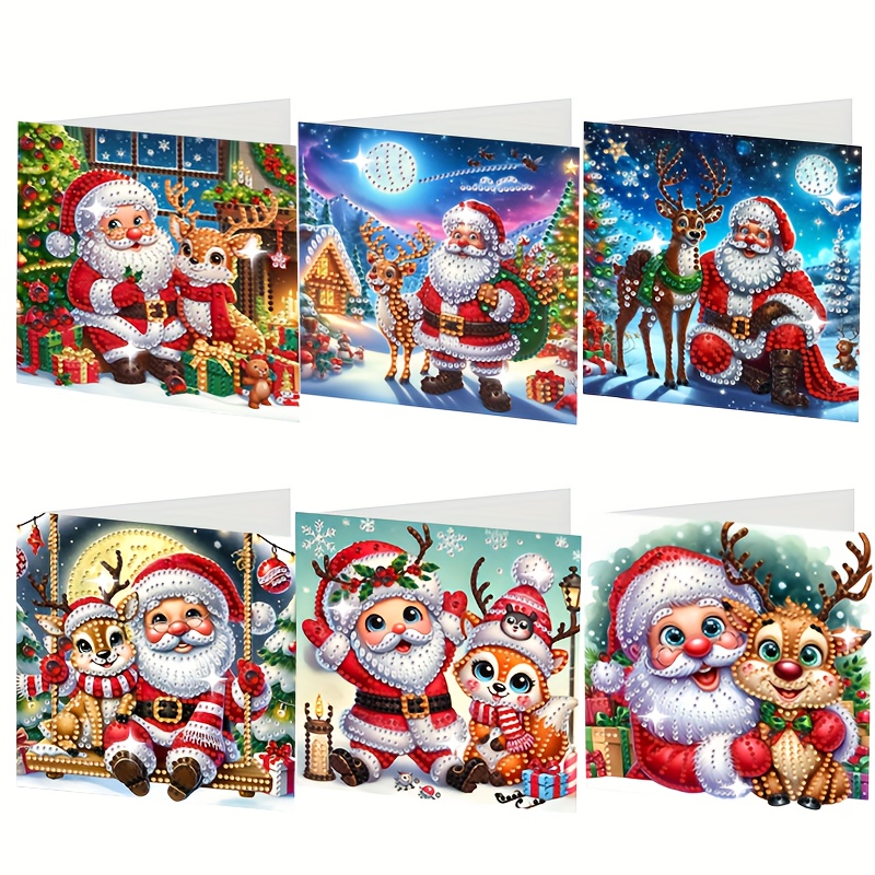 TEMU 6pcs Diy Diamond Painting Greeting Card Craft Kit With Envelopes - Handmade Acrylic Diamond Cards Suitable For Birthdays, Christmas, New Year',