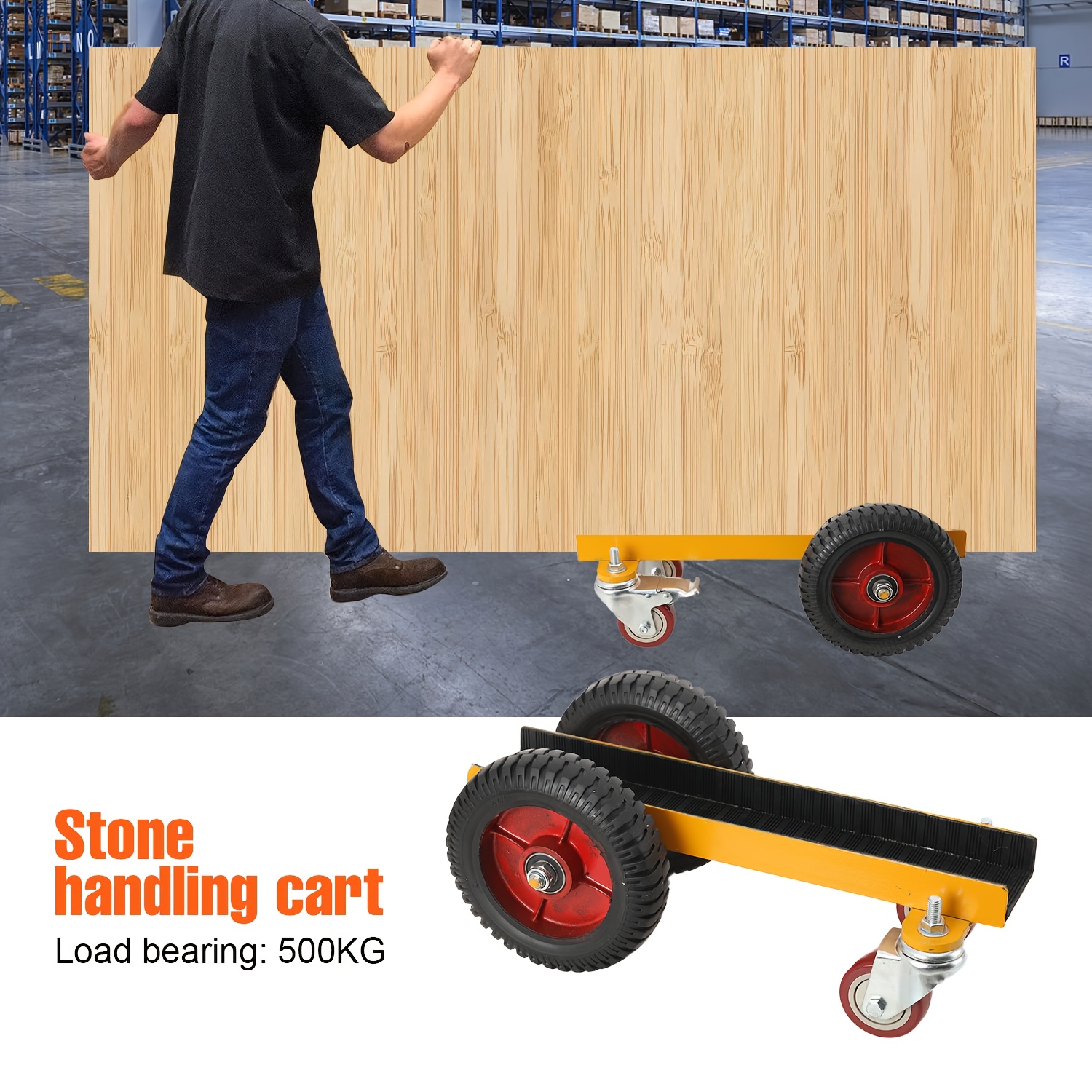 Heavy Duty Panel Dolly 500kg Capacity - Sheet Material Glass Plywood Door Window Frame Plasterboard - Mover Trolley With Solid Tyre Wheels