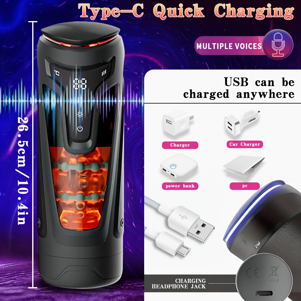 Fully Automatic Male Masturbator Airplane Cup, 9 Vibrations, 9 Stretch Sucks, 2 Heating Modes, TPE Material and 3D Texture Tunnel, Completely Wraps Penis, Accurately Stimulates Glans, Brings Wonderful Experience, Suitable for All Sizes, Easy to Clean, Male masturbators, adult products