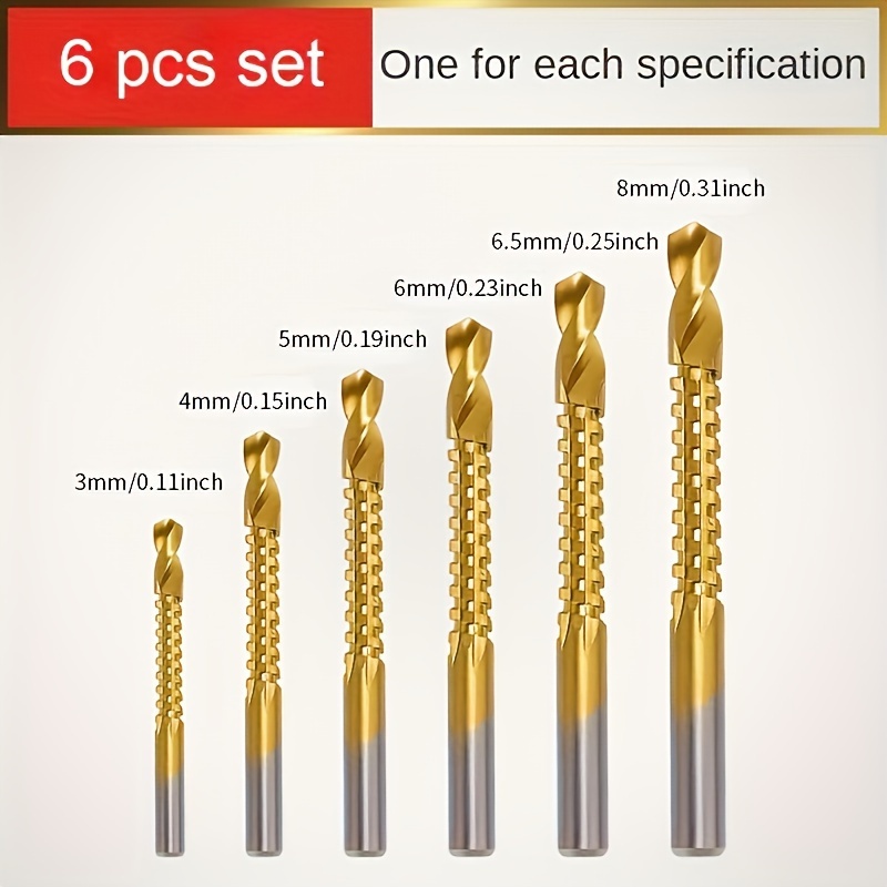 TEMU 6pcs Titanium Coated - Twist Set, Sawtooth For Metal, Plastic, Woodworking, Multipurpose Slotting Sawtooth Tool Kit