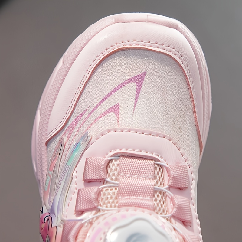 girls cartoon sneakers with rotating button cushioned non slip thick sole casual running shoes for teens breathable fabric wear girls shoes details 8