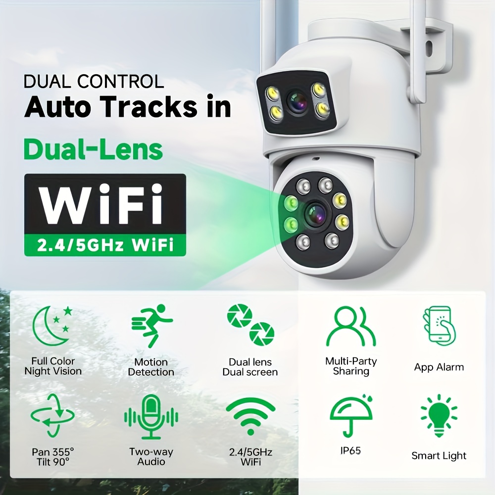 Image of Wifi 6 Security Camera Outdoor With Dual Lens, Cctv Surveillance Camera With , Color Night Vision, Auto Tracking Human Detection, 2-way Talk, Ip65 Weatherproof, 5g/2.4g Wifi Ptz Ip Camera