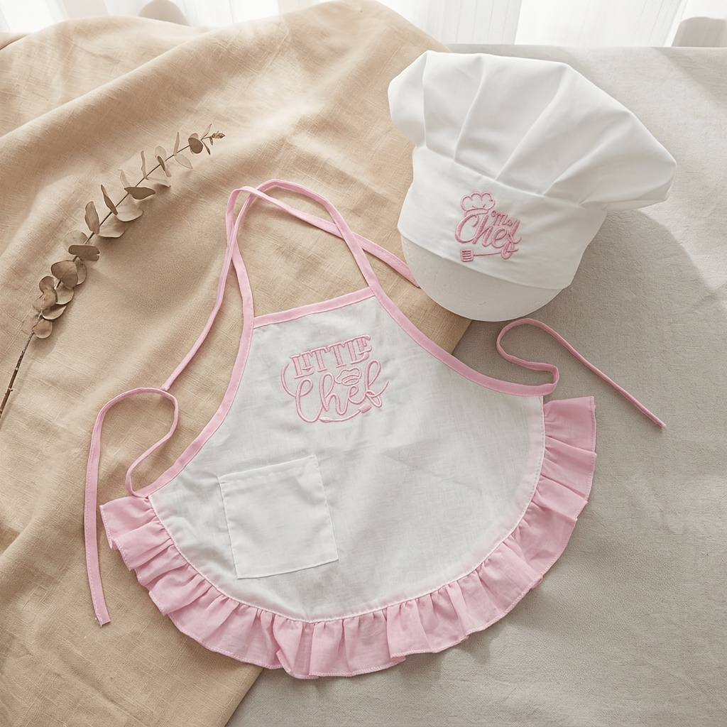 E-shop 2-teiliges YEPTAME Neugeborenen-Kochmütze & Schürze für Baby Jungen/Mädchen – Besticktes -Outfit mit Spitzen--Patchwork, geeignet für