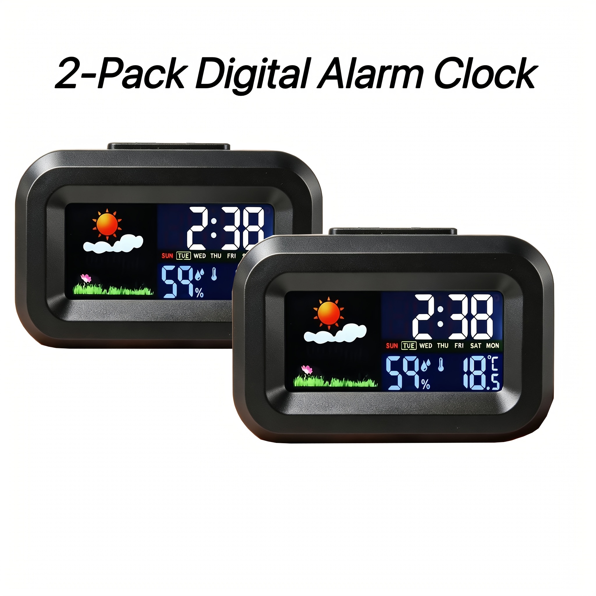 TEMU Confezione Sveglia Digitale con , a Colori Monitoraggio e Umidit�, Mini Orologio da Scrivania con Display Meteo per Camera da Letto Ufficio