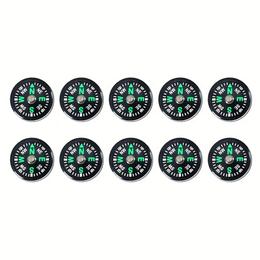 TEMU 10pcs High-precision 20mm Black Mini Compasses With Green Luminous - , Oil Filled For , Hiking, And Camping, Camping Accessories