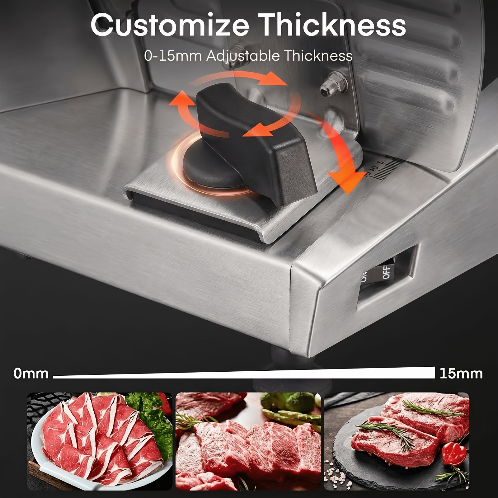 250W Electric Food Slicer For Home, Stainless Steel Meat Cutter With 3 Blades & 0-15mm Adjustable Thickness - Perfect For Deli Meat, Bread, Cheese, Fruit & Vegetable
