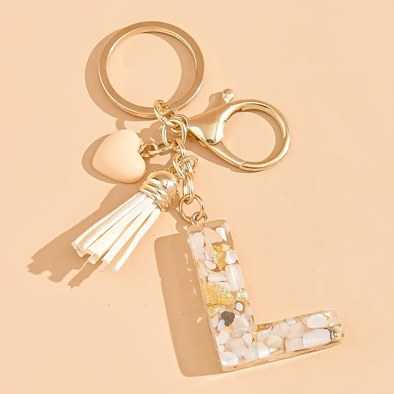 Image of 1pc Heart-shaped Initial Keyring - Resin Letter Pendant - Fashion Accessory For Bags, Backpacks & Cars - Ideal For Women And