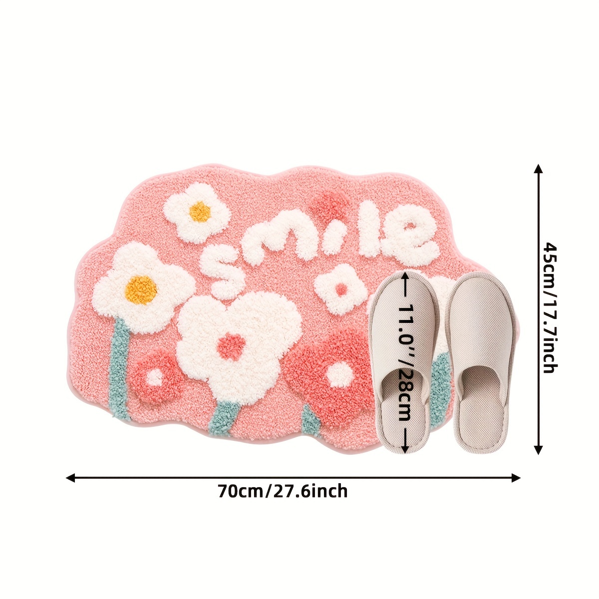 Image of 1pc Non-slip Flower Bathroom Rug, Absorbent Premium Bath Rug, Machine Washable, Durable Floor Mat For Home Decor, Floral Door Entrance Carpet For Bathroom, Toilet, Bedroom, Living Room, Bathroom Decor
