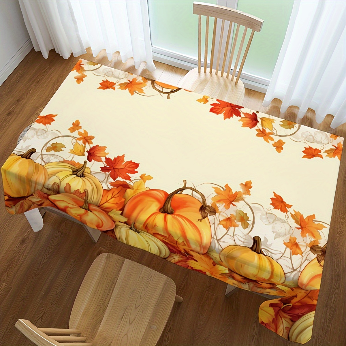 

Autumn Pumpkin, Sunflower, And Maple Leaves Tablecloth: Festive Home Decor For Kitchen Parties, Picnics, Courtyards, And Outdoor Use - Waterproof Polyester